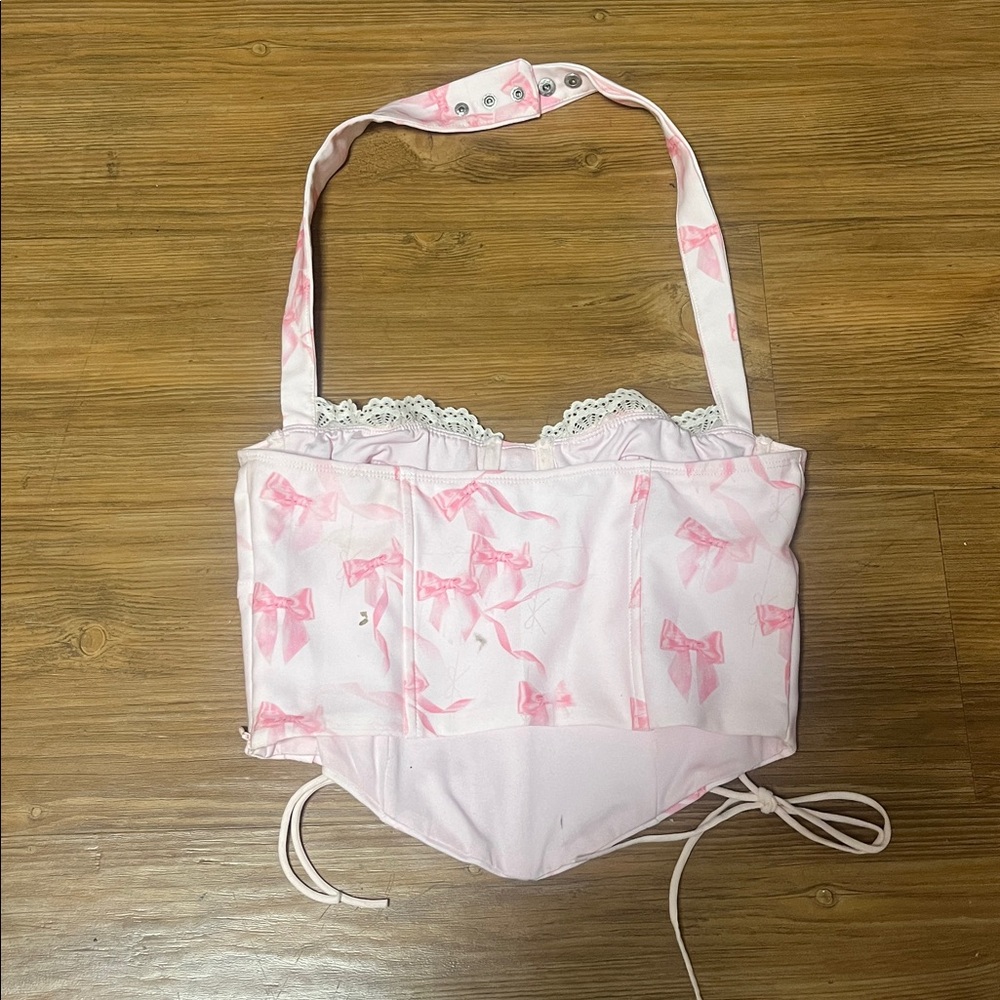 Edikted Pink Bow Corset Halter Small Top Set - Picture 4 of 9